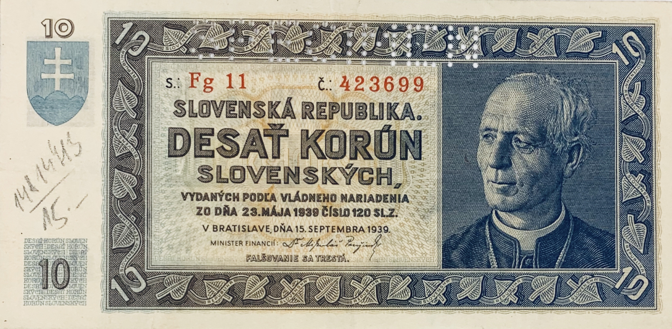 10 korun slovenských, 1939